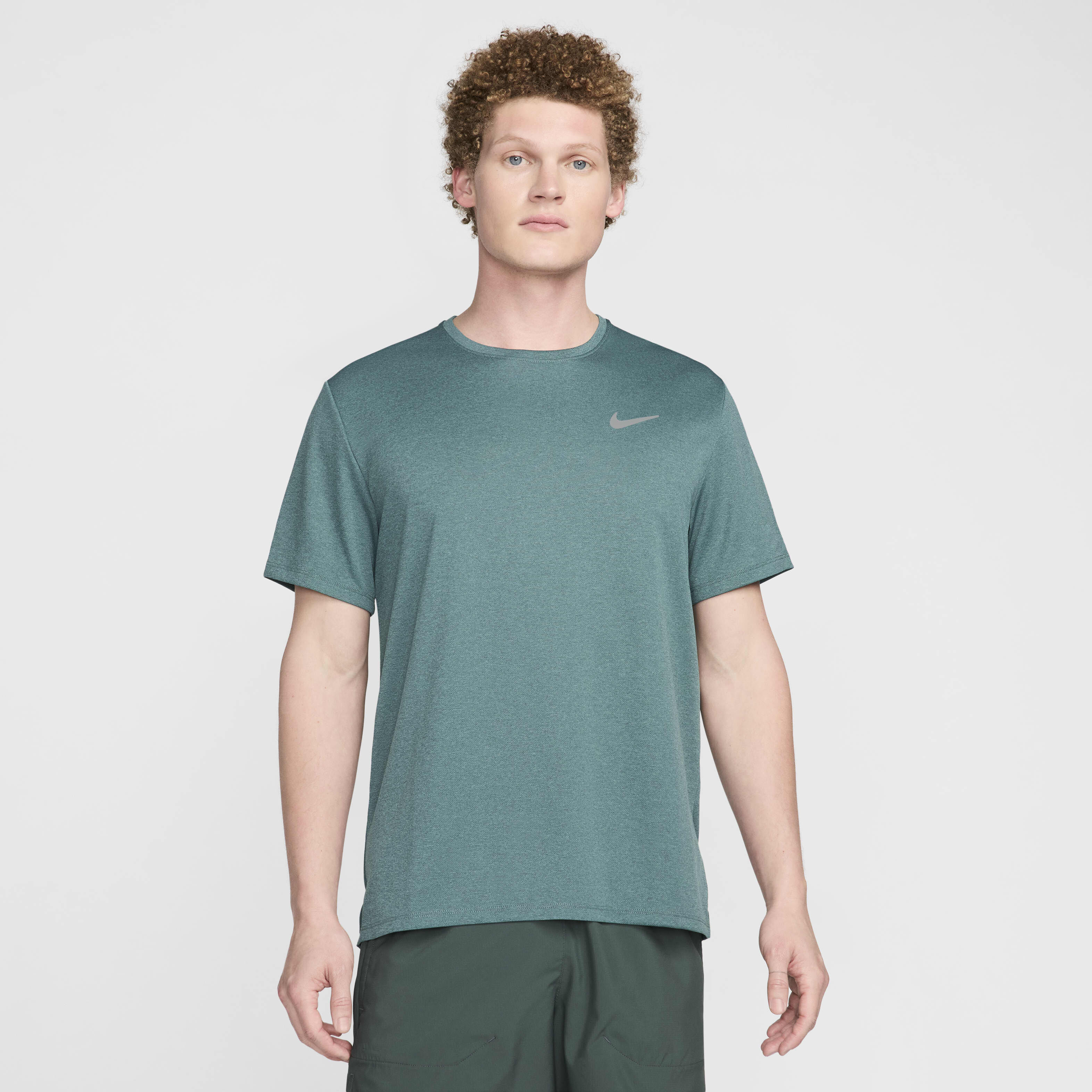Buy Nike Miler Men s Dri FIT UV Short Sleeve Running Top Bicoastal Vintage Green Nike UAE Official