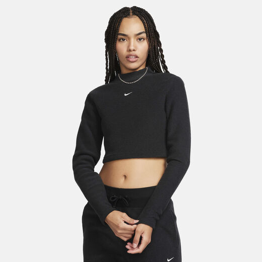 T-Shirts & Tops-Nike, Nike Sportswear Phoenix Plush, Women's Slim Mock-Neck Long-Sleeve Cropped Cosy Fleece Top