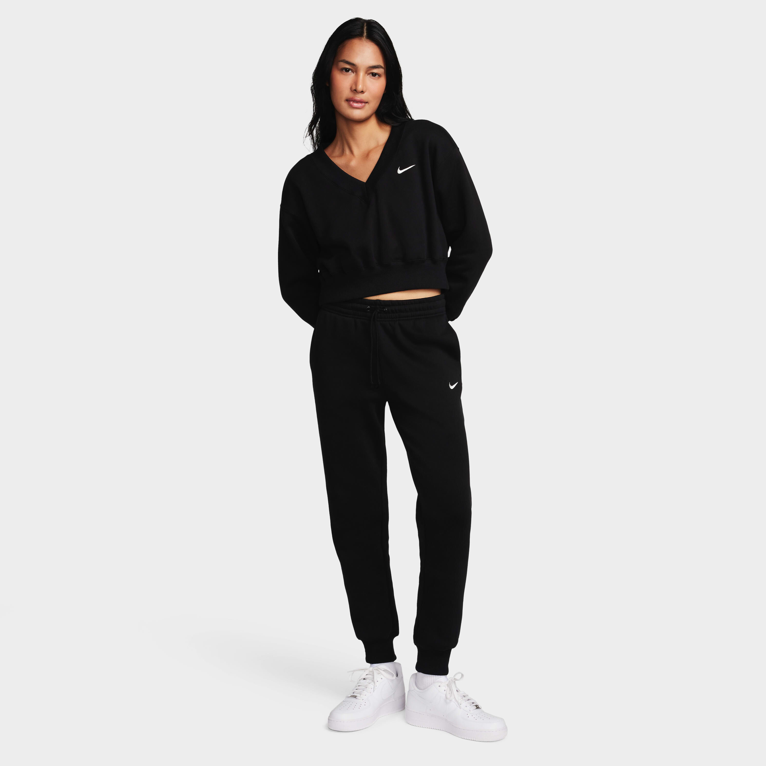 Nike standard fit fleece tracksuit black clearance