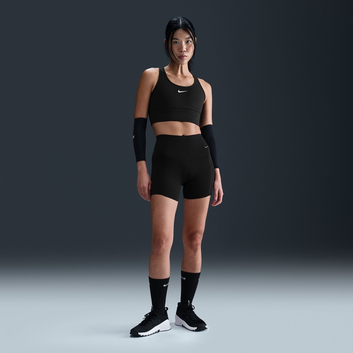 Buy Nike Swoosh Pocket Women s Medium Support Padded Longline Sports Bra Black White Nike UAE Official