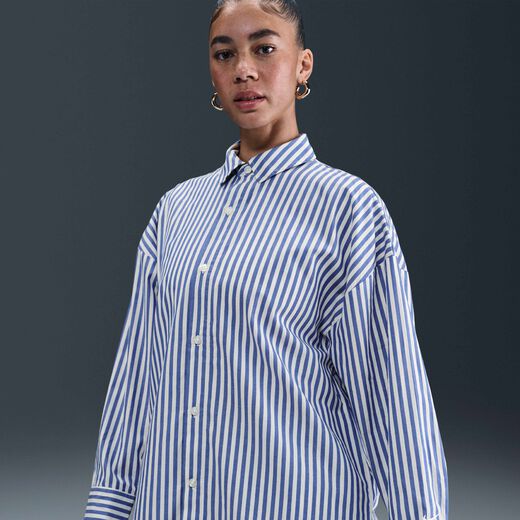 Matching Sets-Nike, Nike Sportswear Chill Poplin, Women's Oversized Striped Button-Down Top