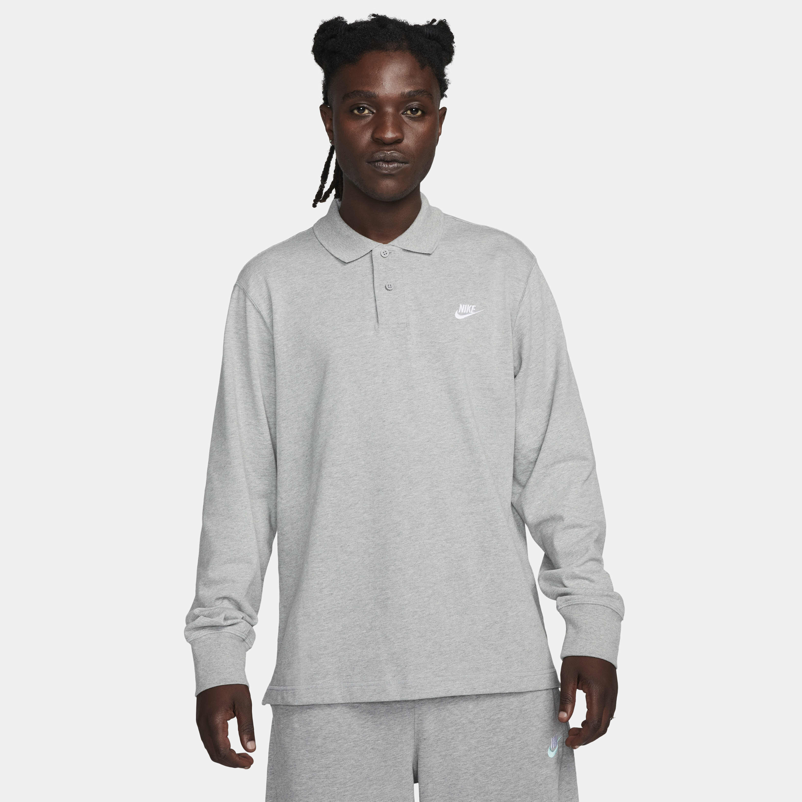 Buy Nike Club Men s Long Sleeve Knit Polo Dark Grey Heather White Nike UAE Official