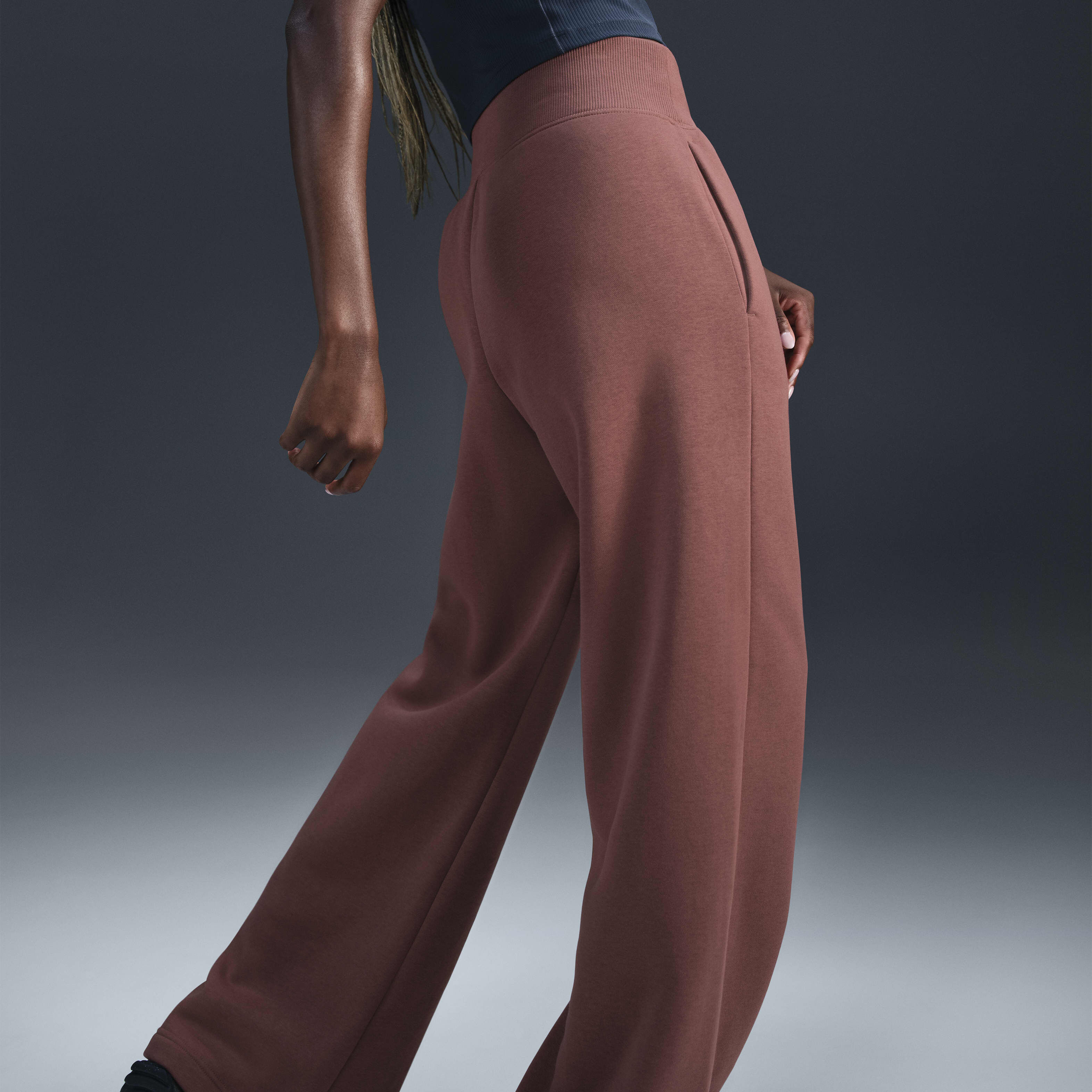 Buy Nike Sportswear Phoenix Fleece Women s High Waisted Wide Leg Logo Trousers Nike UAE Official