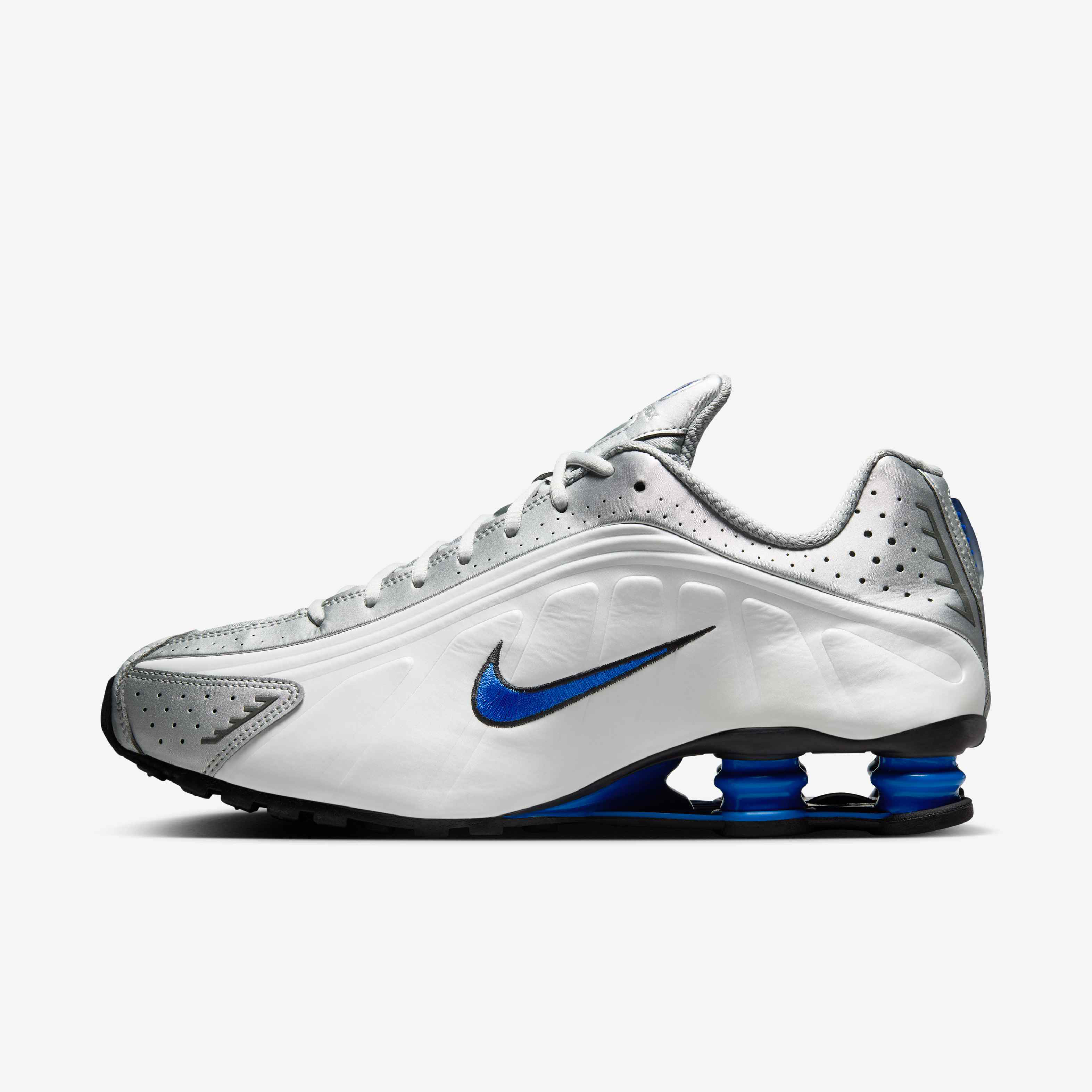 Buy Nike Shox R4 Men s Shoes White Racer Blue Iron Grey Metallic 