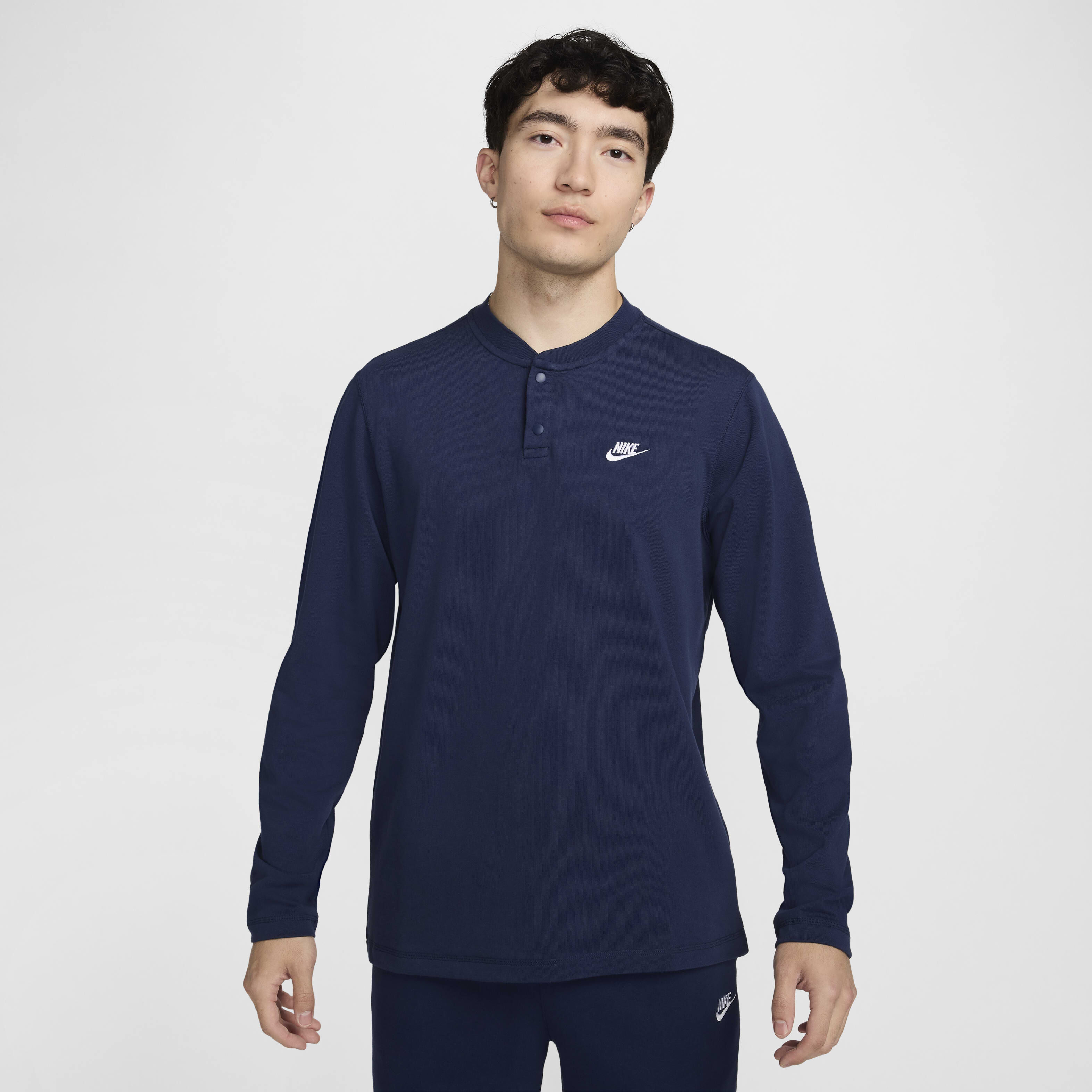 Buy Nike Club Men s Long Sleeve Henley Midnight Navy Midnight Navy White Nike UAE Official