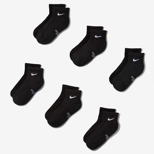 Ankle-Nike, Nike Performance Cushioned Quarter, Kids' Cushioned Ankle Socks (6 Pairs)