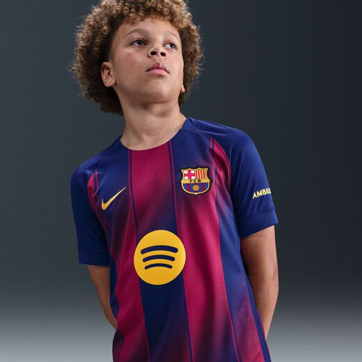 Kits & Jerseys-Nike, F.C. Barcelona 2025/26 Stadium Home, Older Kids' Nike Dri-FIT Football Replica Shirt