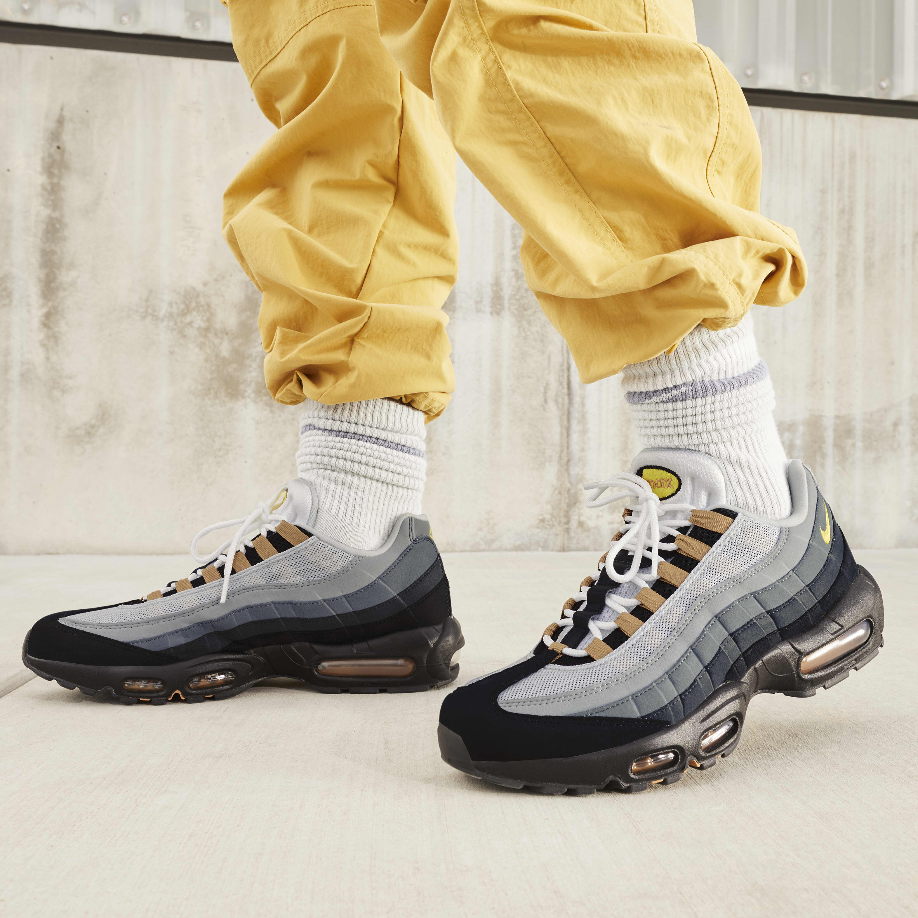Buy Nike Air Max 95 Men s Shoes White Wolf Grey Cool Grey Yellow Strike Nike UAE Official