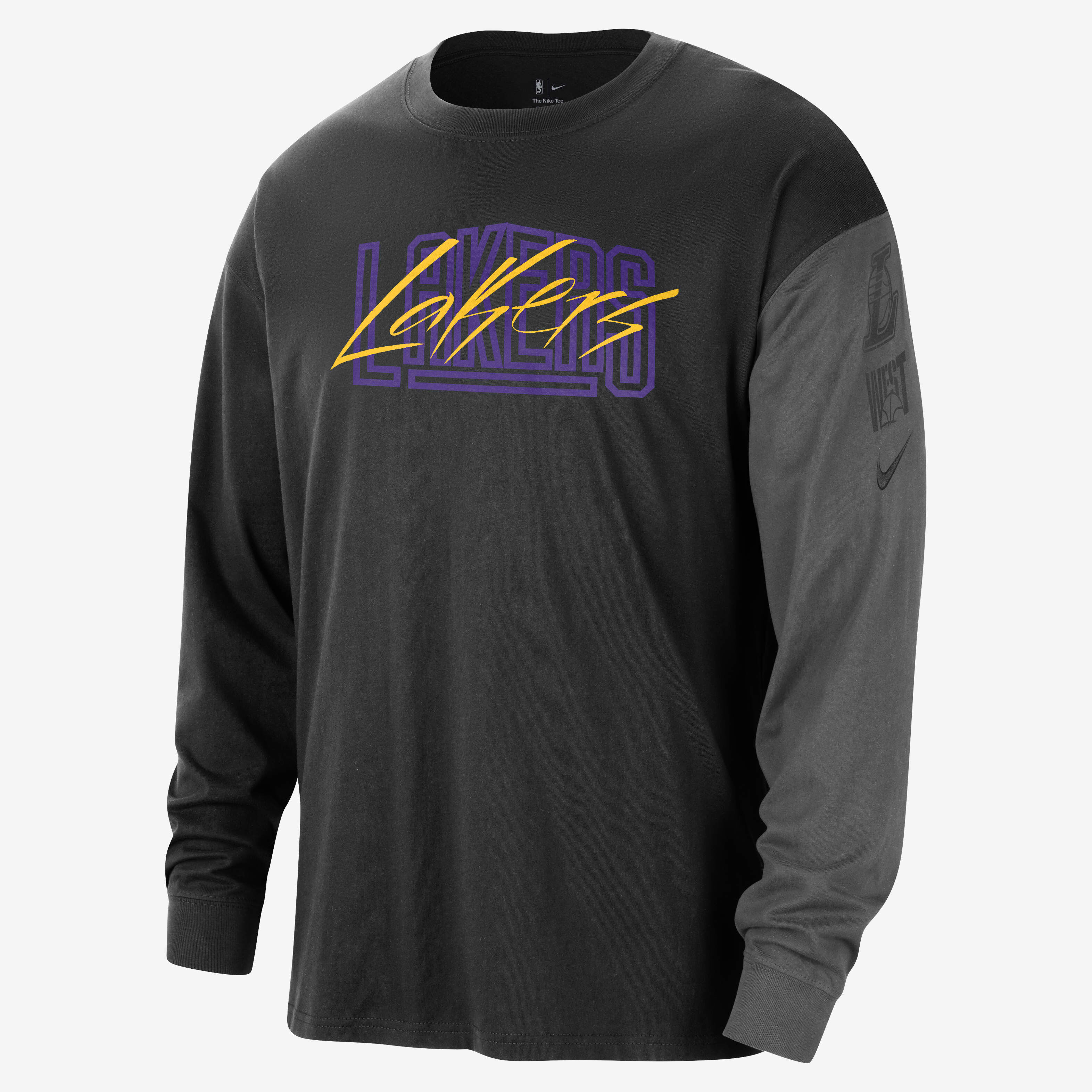 Buy Los Angeles Lakers Courtside Men s Nike NBA Long Sleeve Max90 T Shirt Nike UAE Official