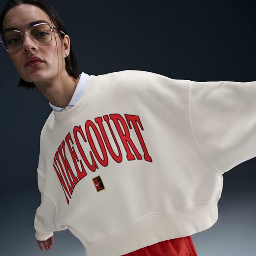 Tennis Hoodies & Sweatshirts-Nike, NikeCourt Phoenix Fleece, Women's Over-Oversized Crew-Neck Tennis Sweatshirt