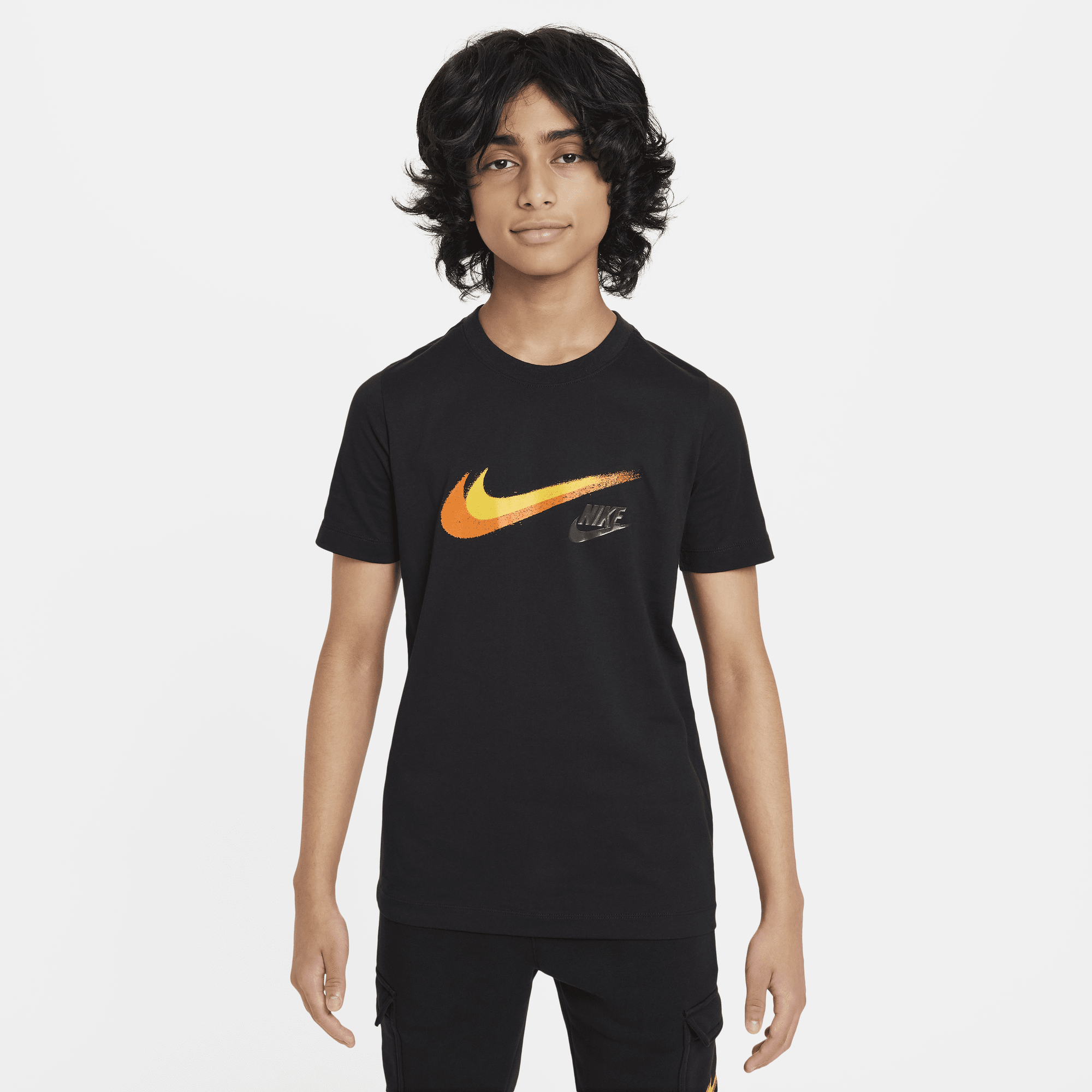 Black nike shirt with gold swoosh cheap