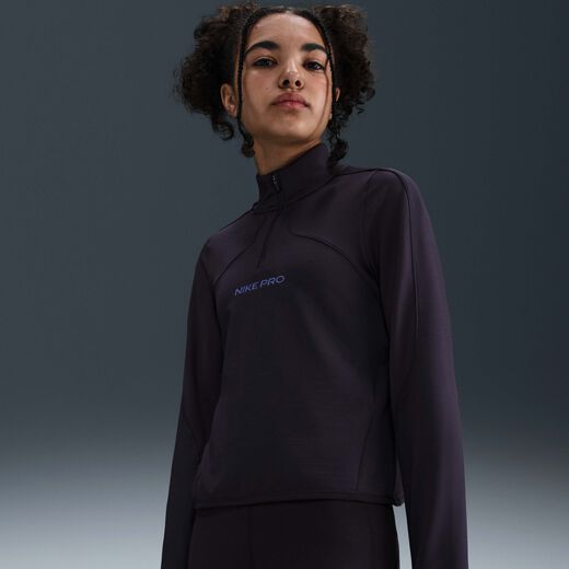 تيشيرتات وقمصان-نايكي, نايكي برو, تيشيرت ثيرما-فت بنصف سحاب وأكمام طويلة للأطفال الكبار (للبنات)