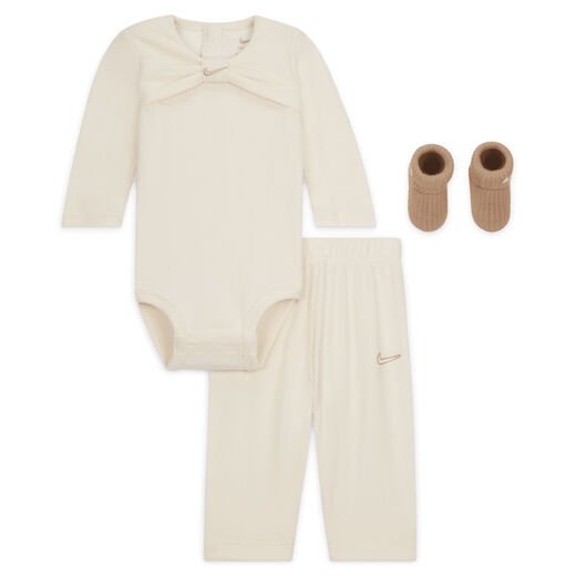 Tracksuits-Nike, Nike, Baby (0-9M) Bow Ribbed Bodysuit 3-Piece Boxed Set
