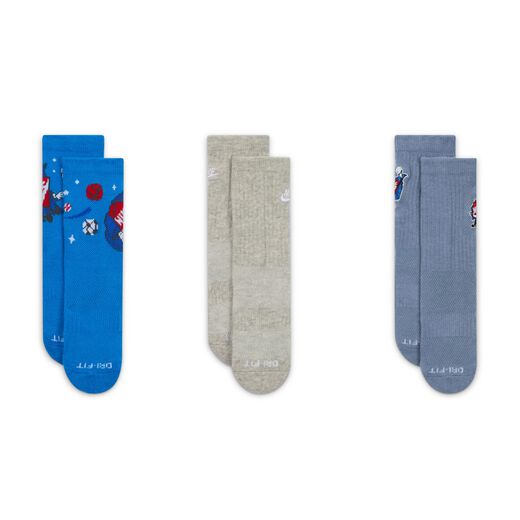 Socks-Nike, Nike Dri-FIT, Little Kids' Boxy Crew Socks (3 Pairs)
