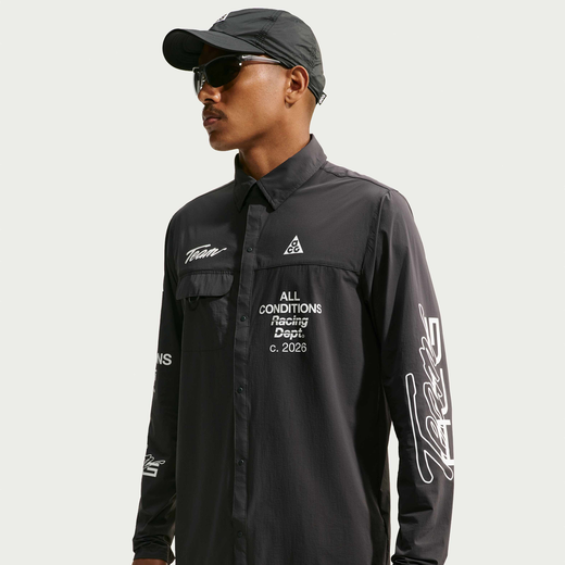 New In Men's Clothing-Nike, ACG 'Aireez', Men's UV-Resistant Button-Up Long-Sleeve Graphic Top