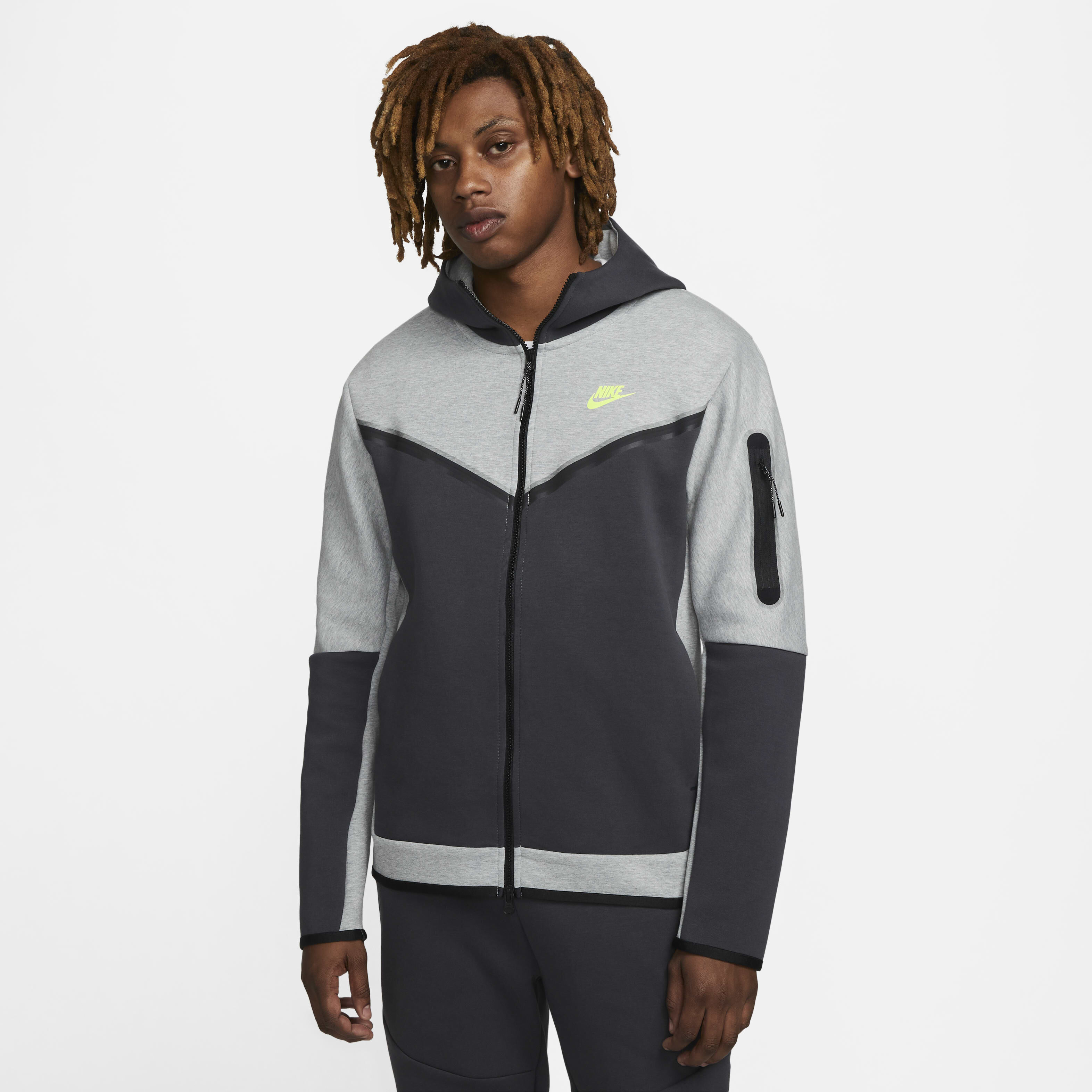 Buy Nike Sportswear Tech Fleece Men s Full Zip Hoodie Dark Grey Heather Anthracite Volt Nike UAE Official