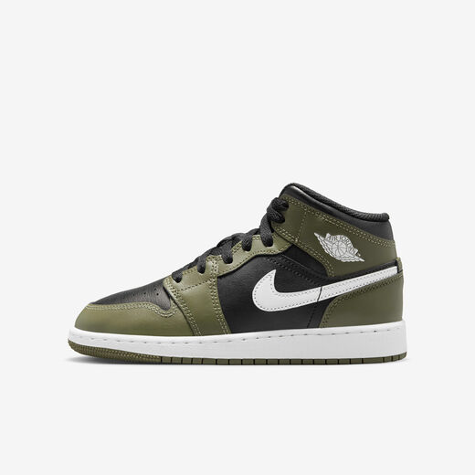 Jordan Green-JRDN, Jordan 1 Mid 'Medium Olive', Older Kids' Shoes