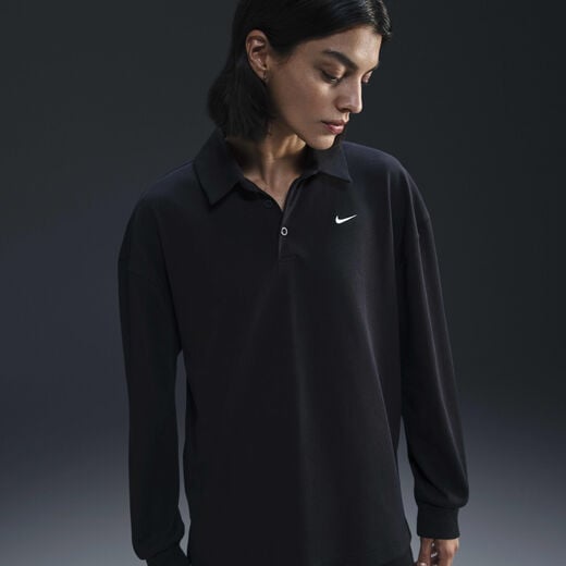 Women's Polo T-Shirts-Nike, Nike Sportswear Essential, Women's Oversized Long-Sleeve Polo