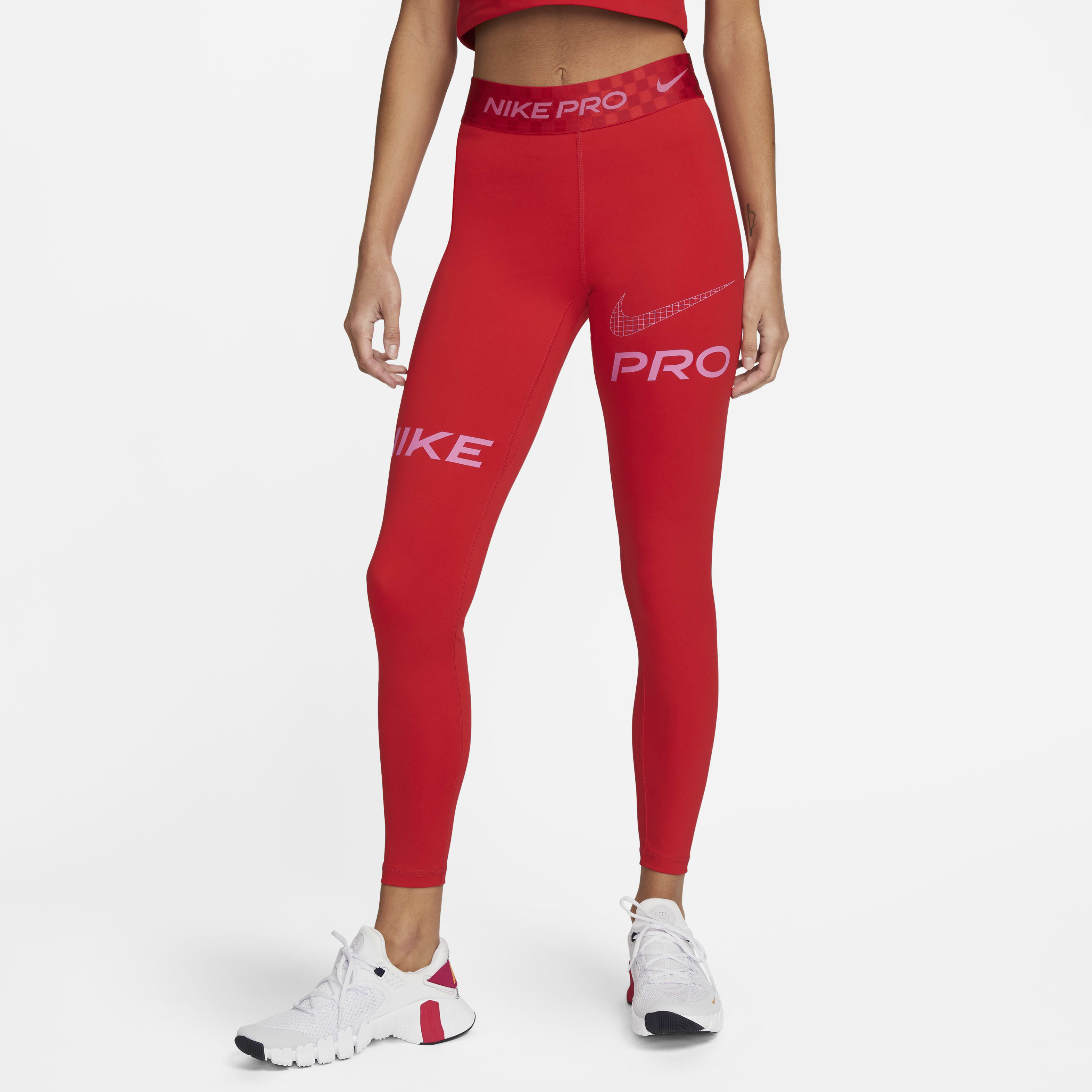 Nike training power leggings in red colourblock clearance
