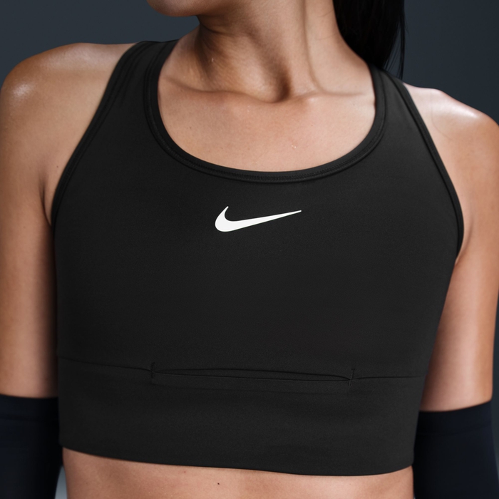 Buy Nike Swoosh Pocket Women s Medium Support Padded Longline Sports Bra Black White Nike UAE Official