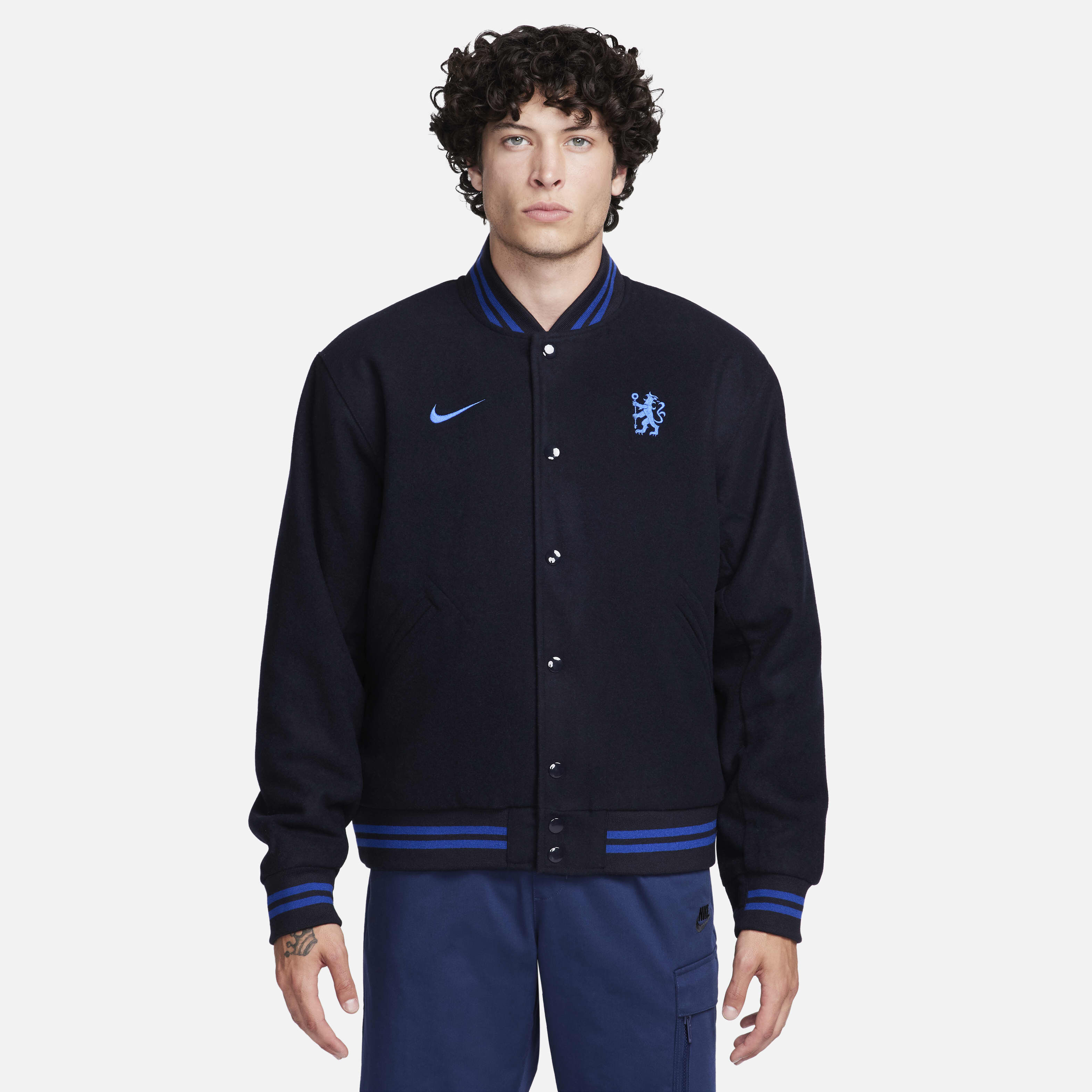 Buy Chelsea F.C. Men s Nike Football Varsity Jacket Pitch Blue Rush Blue Varsity Royal Rush Blue Nike UAE Official
