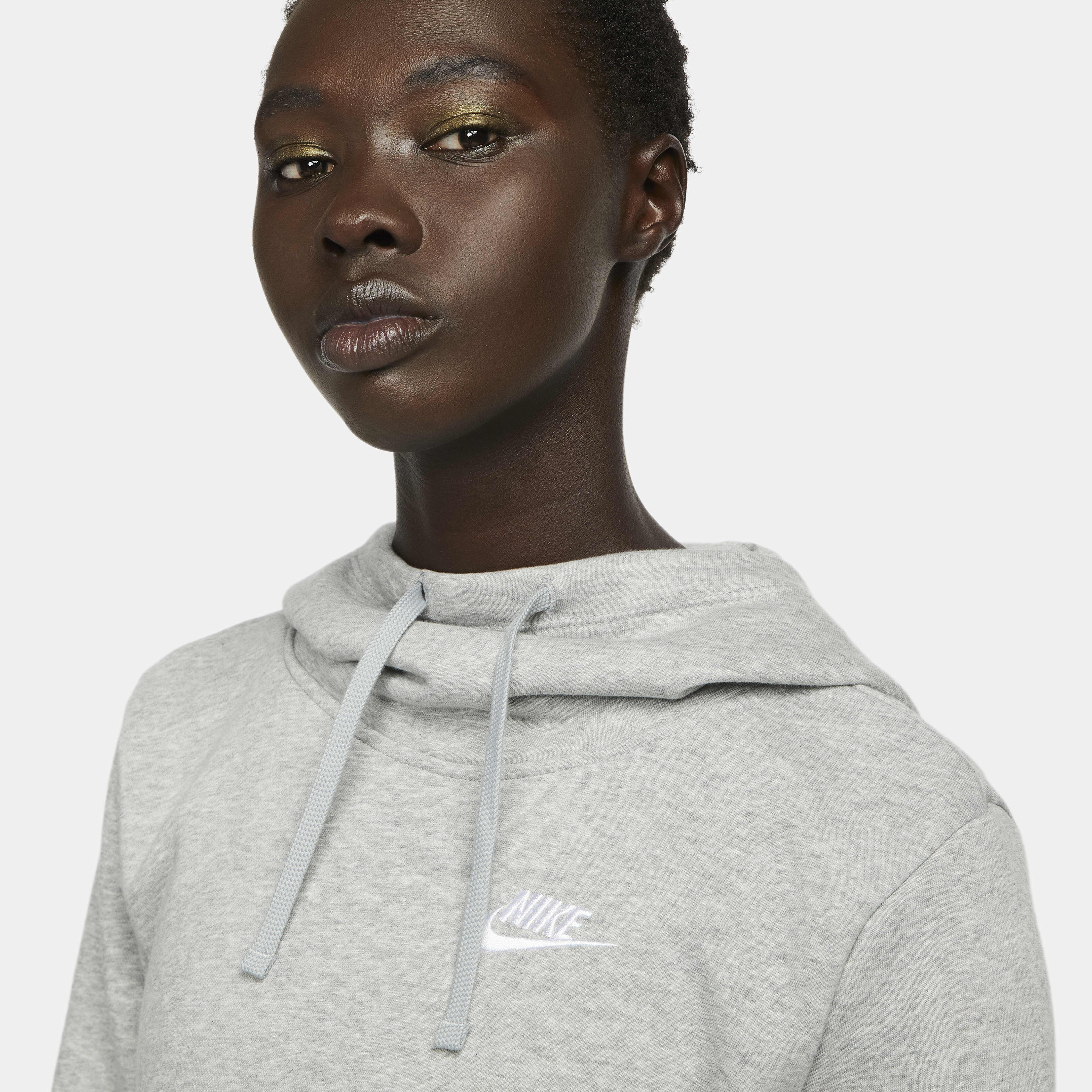 Buy Nike Sportswear Club Fleece Women s Funnel Neck Hoodie Dark Grey Heather White Nike UAE Official