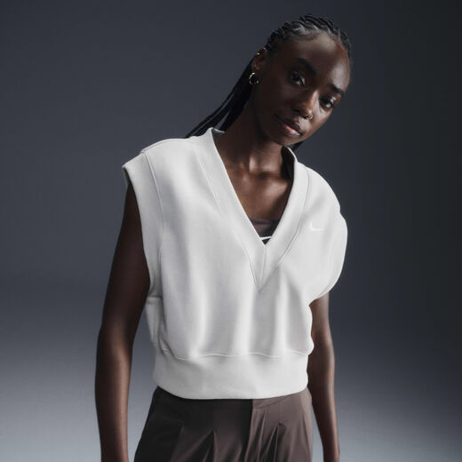 T-Shirts & Tops-Nike, Nike Sportswear Phoenix Fleece, Women's Loose V-Neck Sleeveless Cropped Top