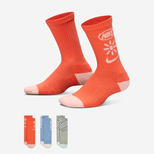 Kids Socks-Nike, Nike Everyday Plus, Kids' Cushioned Crew Socks (3-Pair)