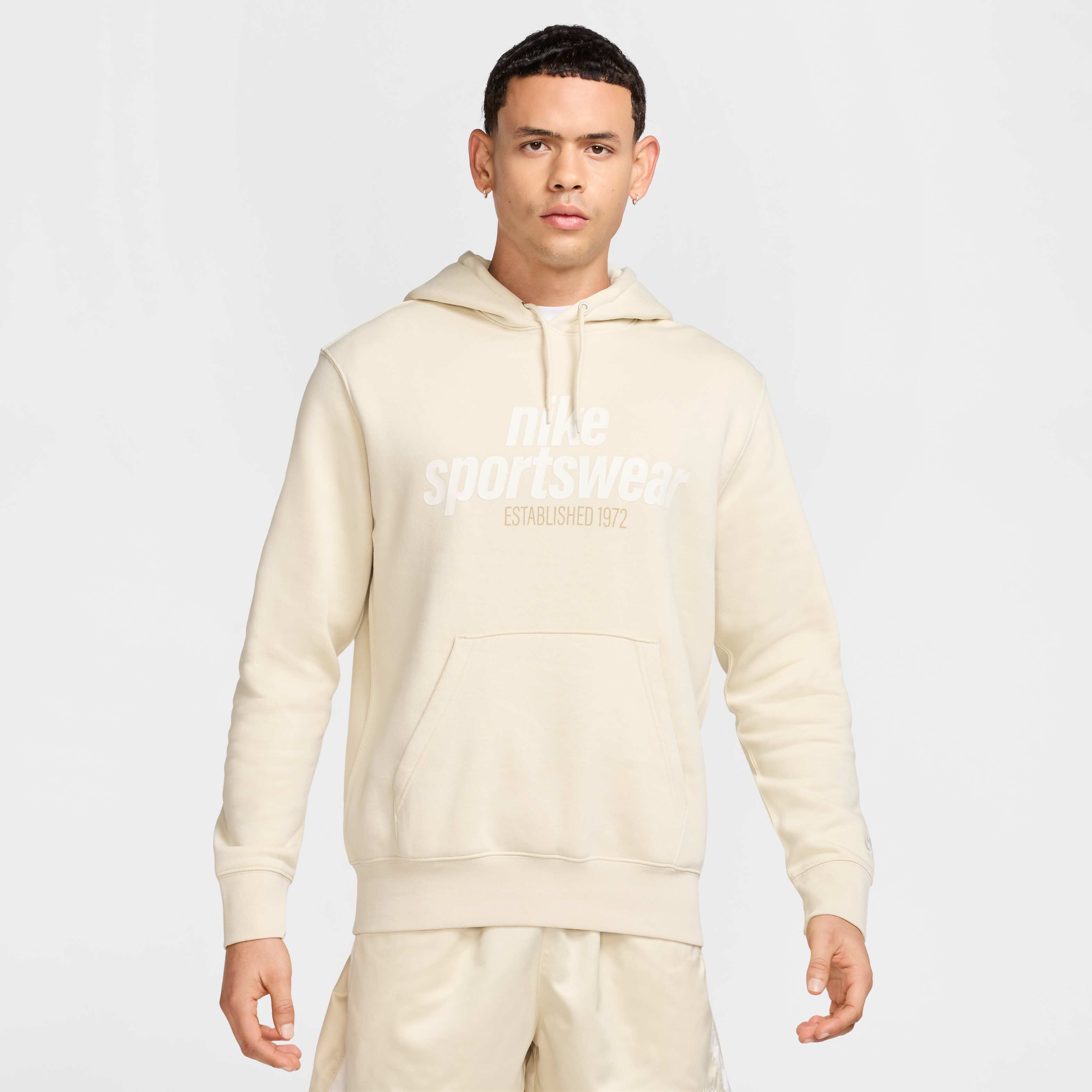 nike club essentials panelled hoodie in khaki