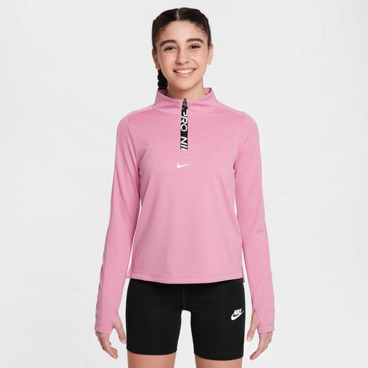 Kids' Long Sleeves Shirts-Nike, Nike Pro, Girls' Dri-FIT Long-Sleeve 1/2-Zip Top