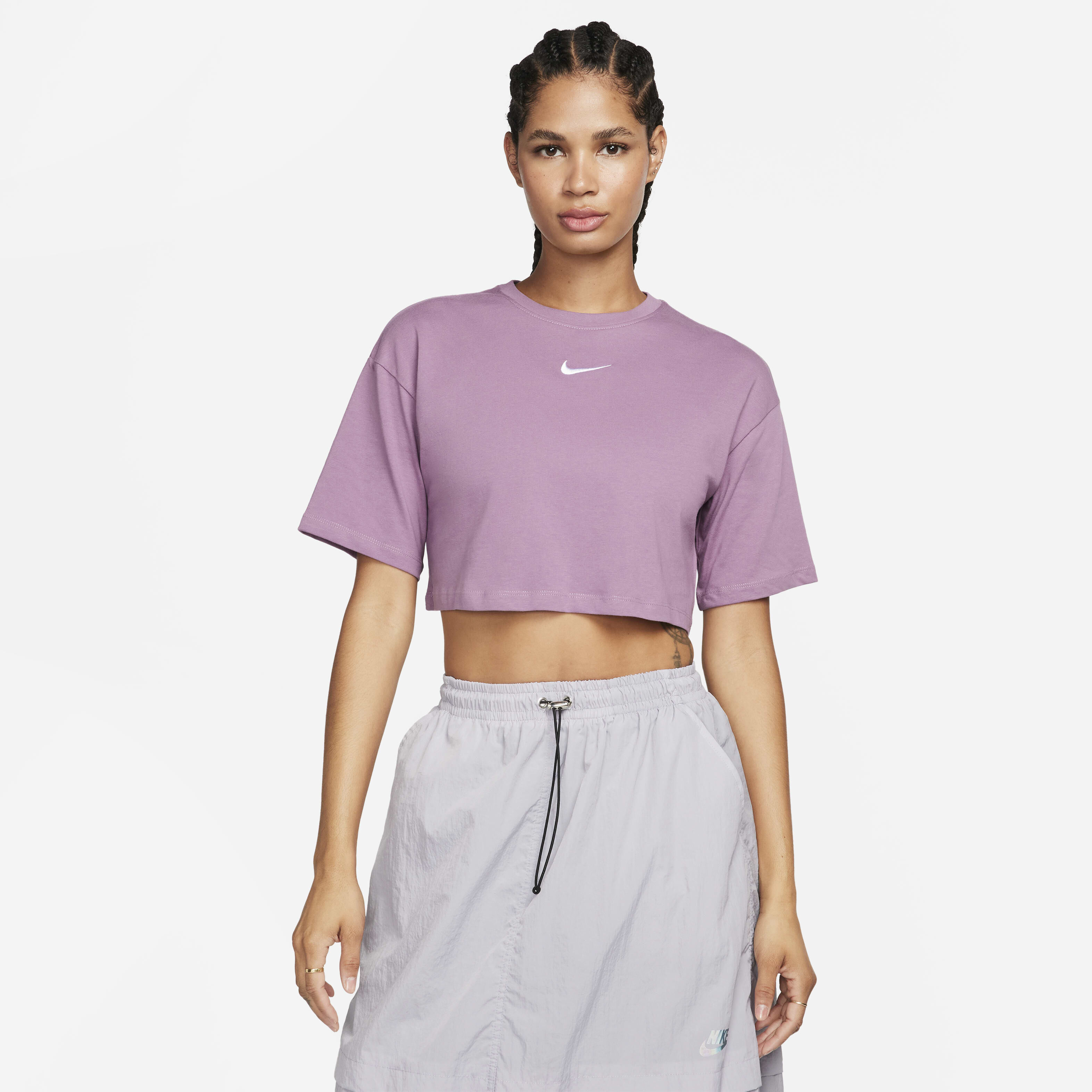 pink and white nike crop top