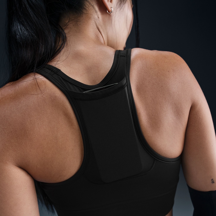 Buy Nike Swoosh Pocket Women s Medium Support Padded Longline Sports Bra Black White Nike UAE Official