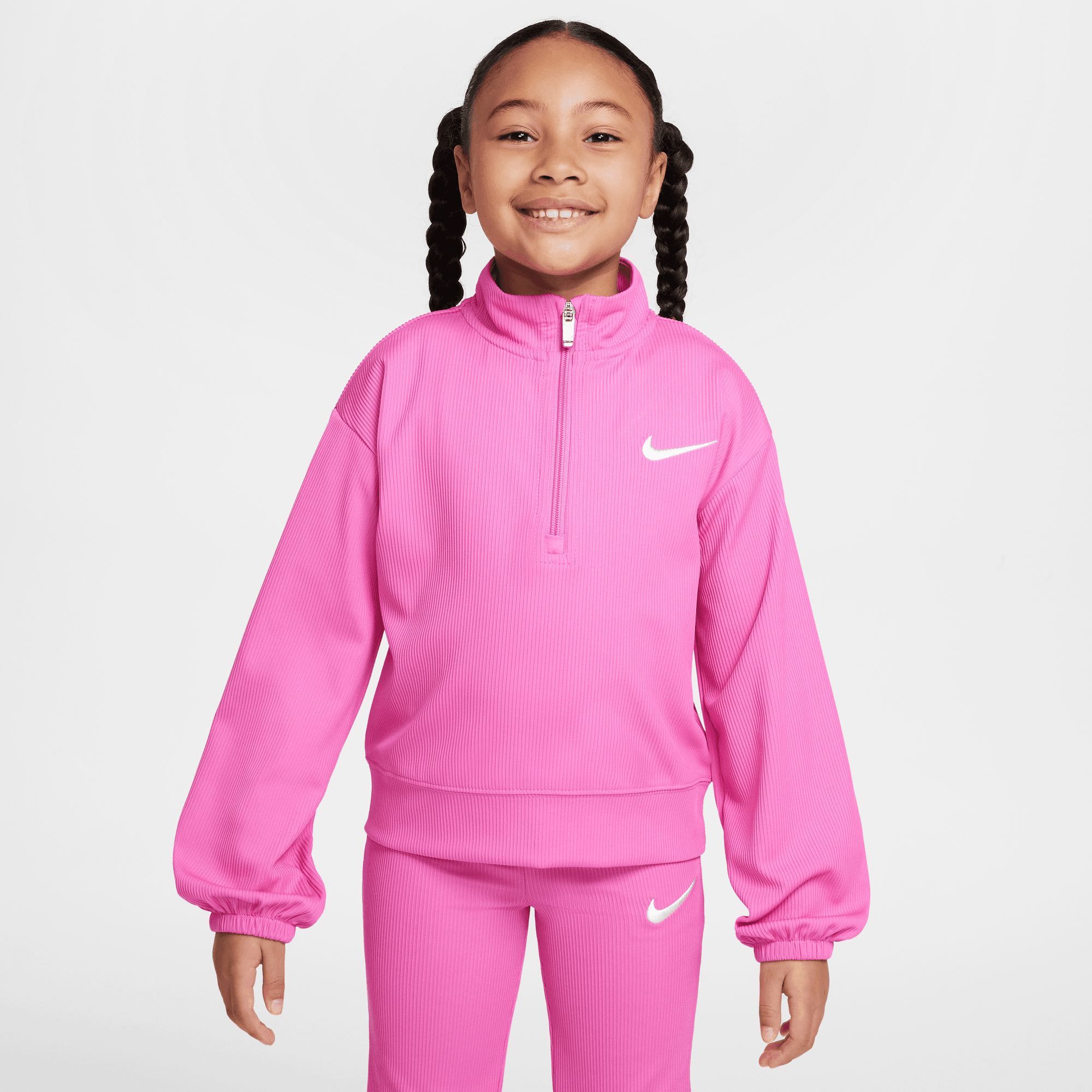 Buy Nike Game, Swoosh, Match! Little Kids' Quarter-Zip Ribbed Top and  Leggings Set - Playful Pink | Nike UAE Official