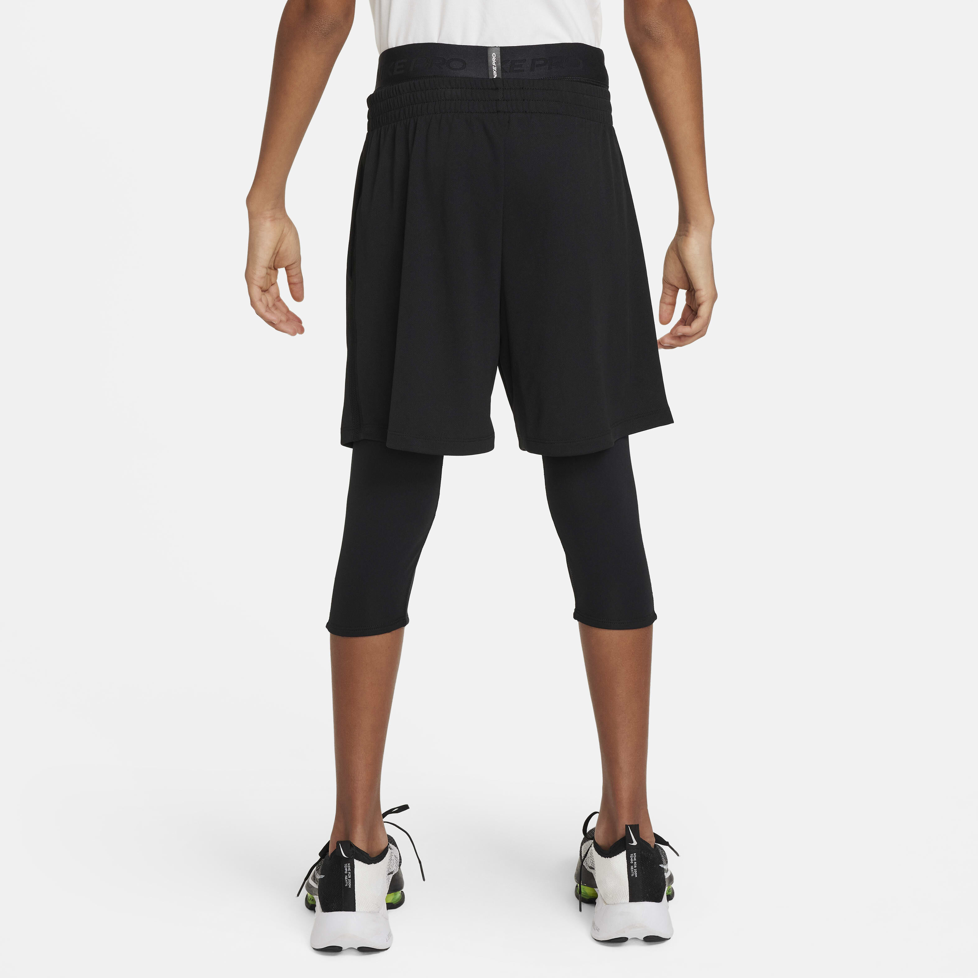 Buy Nike Pro Dri FIT Older Kids Boys 3 4 Length Tights Black Black White Nike UAE Official