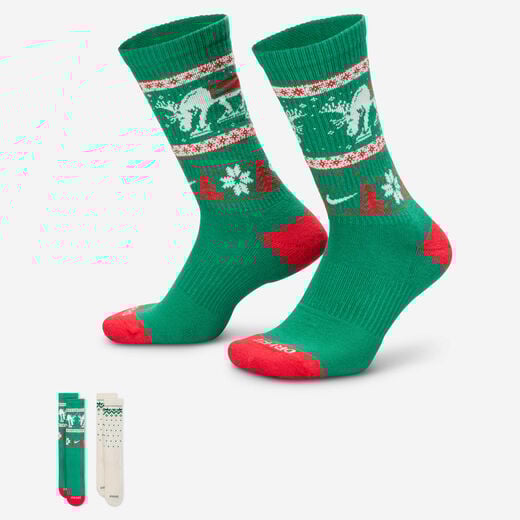 New In Men's Accessories & Equipment-Nike, Nike Everyday Plus Cushioned, Winter Wonderland Crew Socks (2 Pairs)