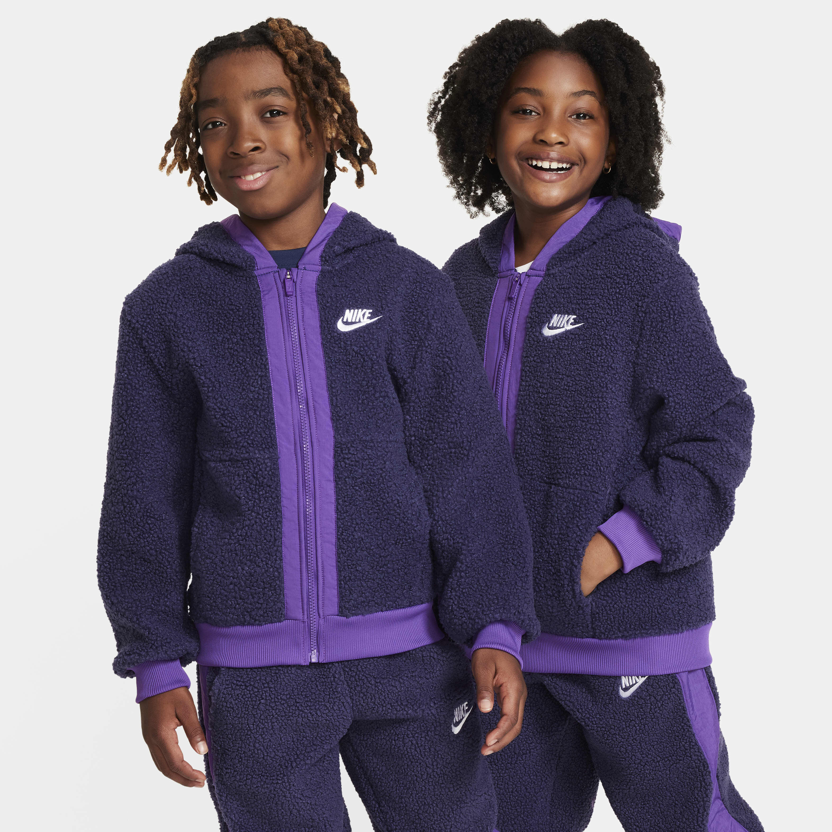 Buy Nike Sportswear Club Fleece Older Kids Full Zip Winterized Hoodie Purple Ink Purple Cosmos White Nike UAE Official