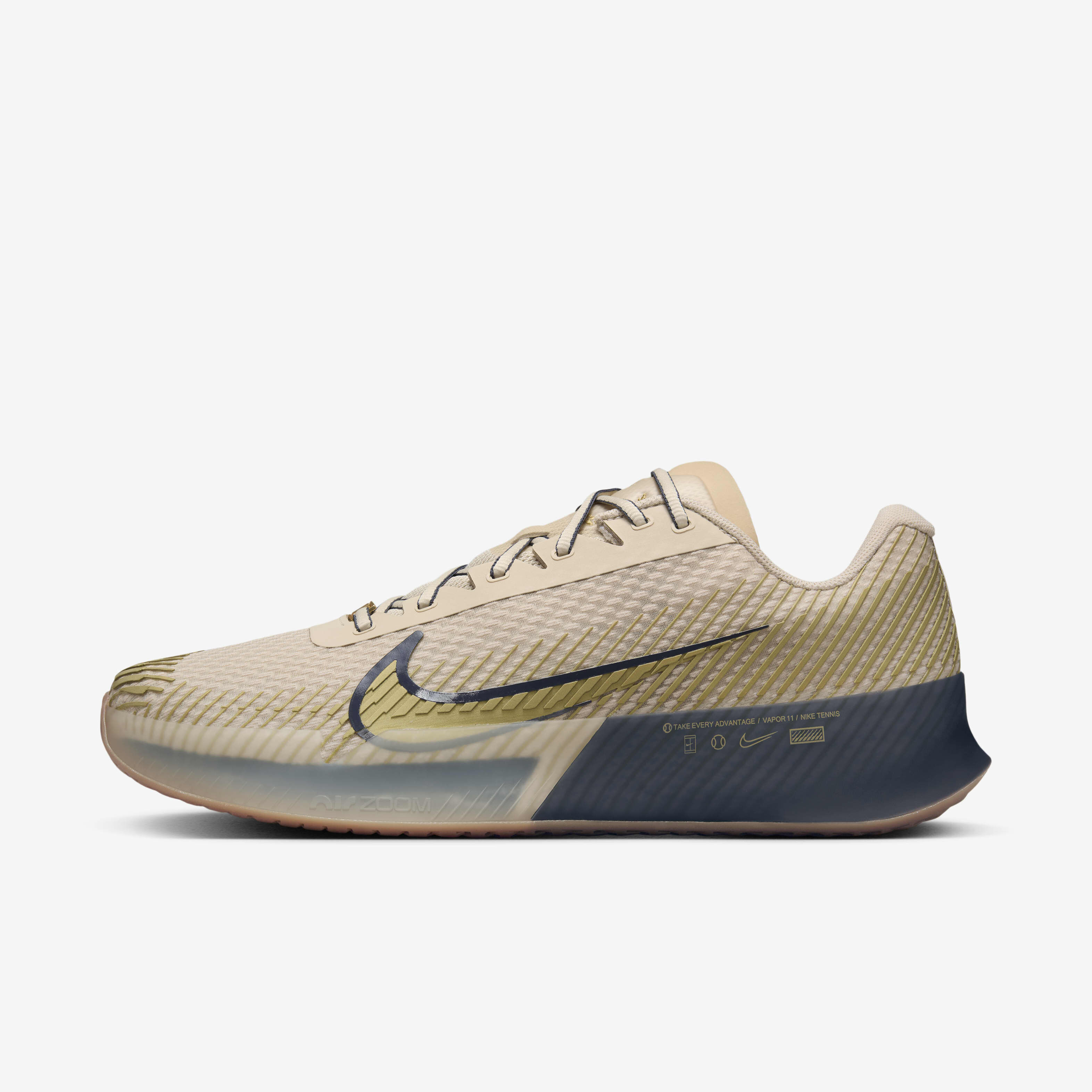 Buy NikeCourt Vapor 11 Premium Men s Hard Court Tennis Shoes Sand Drift Thunder Blue Gum Medium Brown Metallic Gold Nike UAE Official