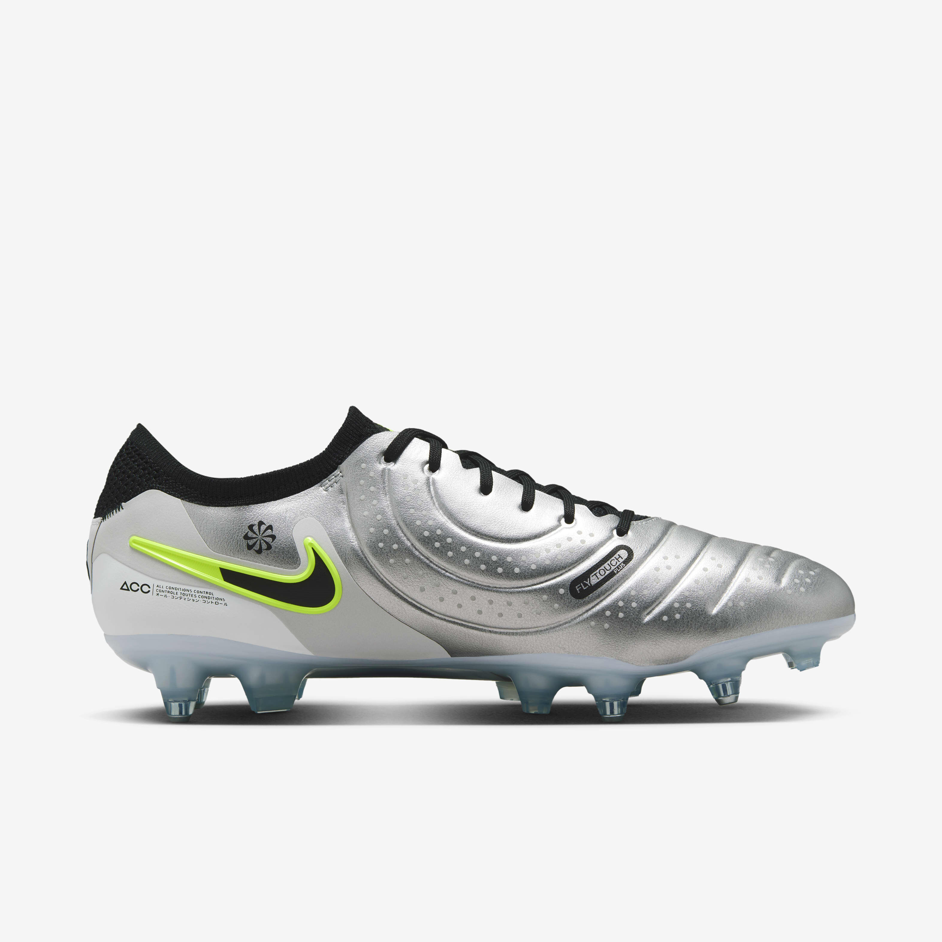Buy Nike Tiempo Legend 10 Elite Soft Ground Low Top Football Boot Metallic Silver Volt Black Nike UAE Official