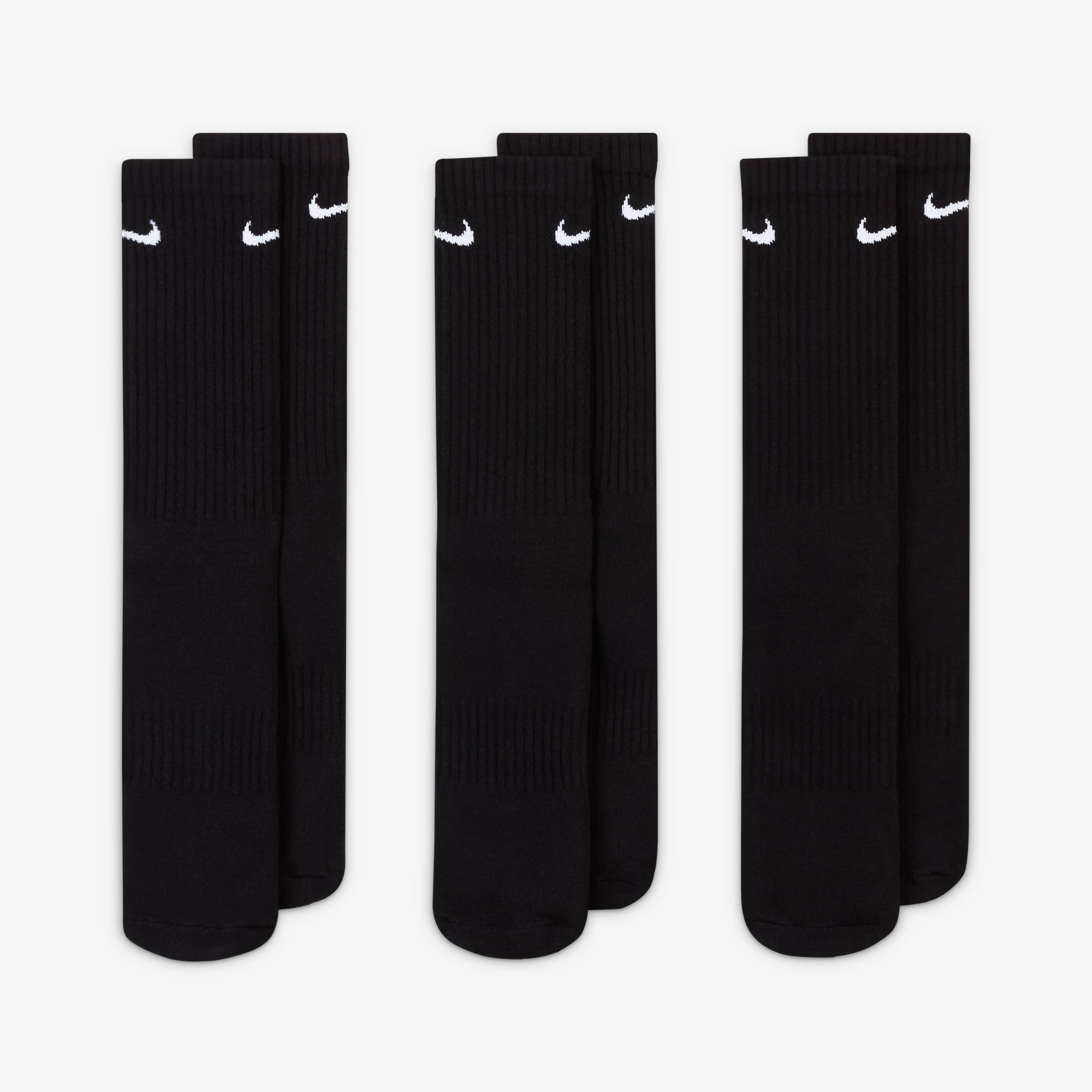 nike training 3 pack crew socks in black