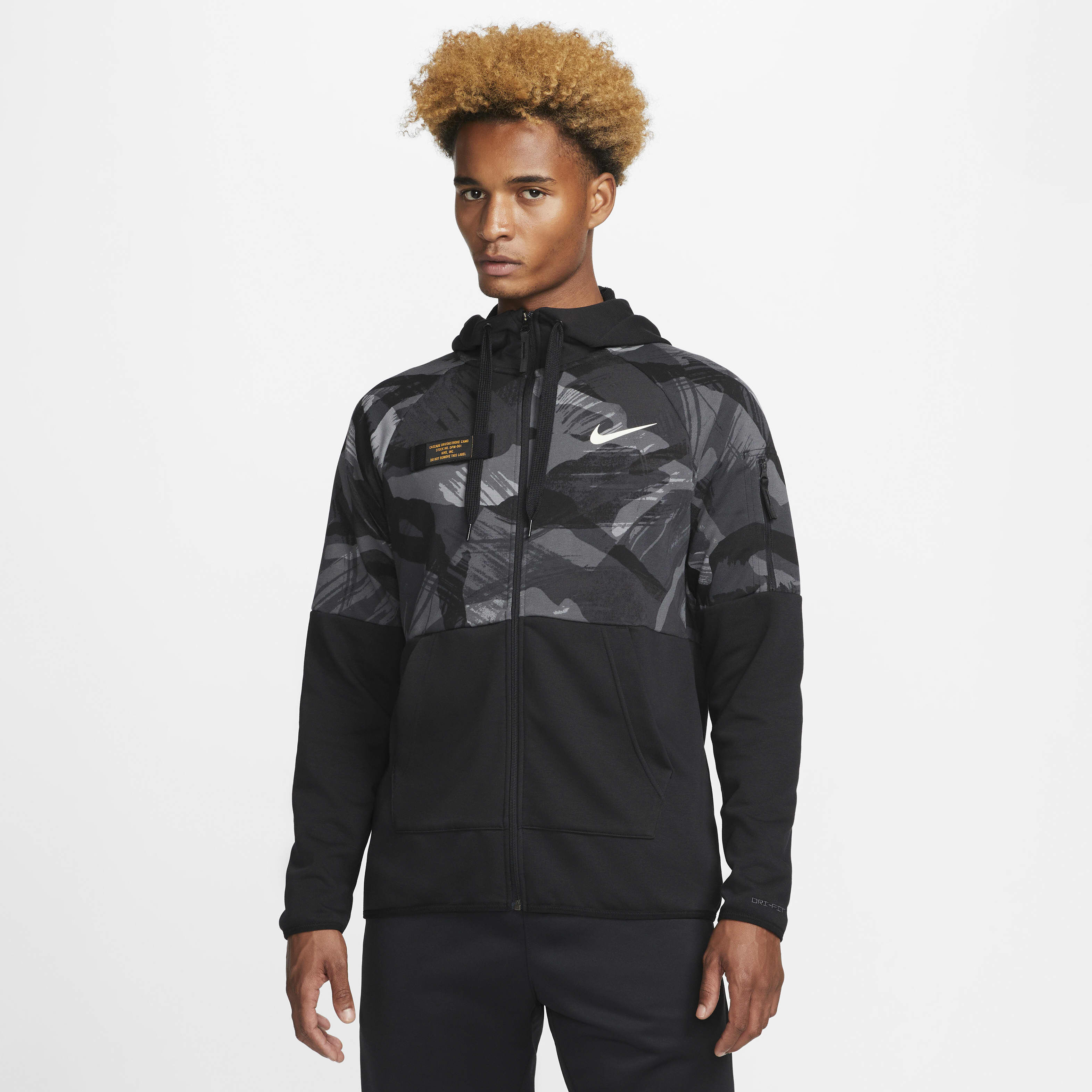 Buy Nike Dri FIT Fleece Men s Full Zip Camo Fitness Hoodie Black Black Coconut Milk Nike UAE Official