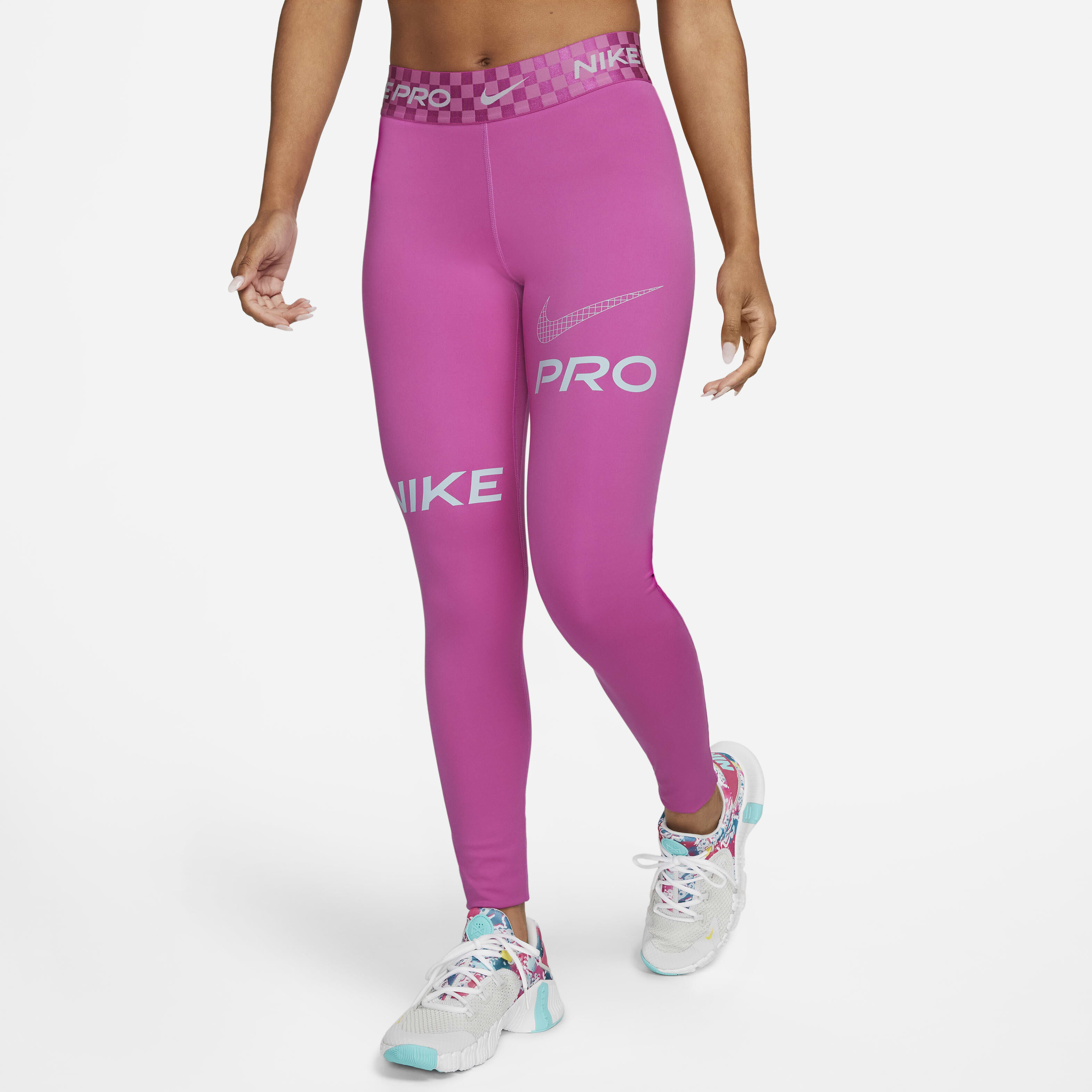 Buy Nike Pro Women s Mid Rise Full Length Graphic Training Leggings Nike UAE Official