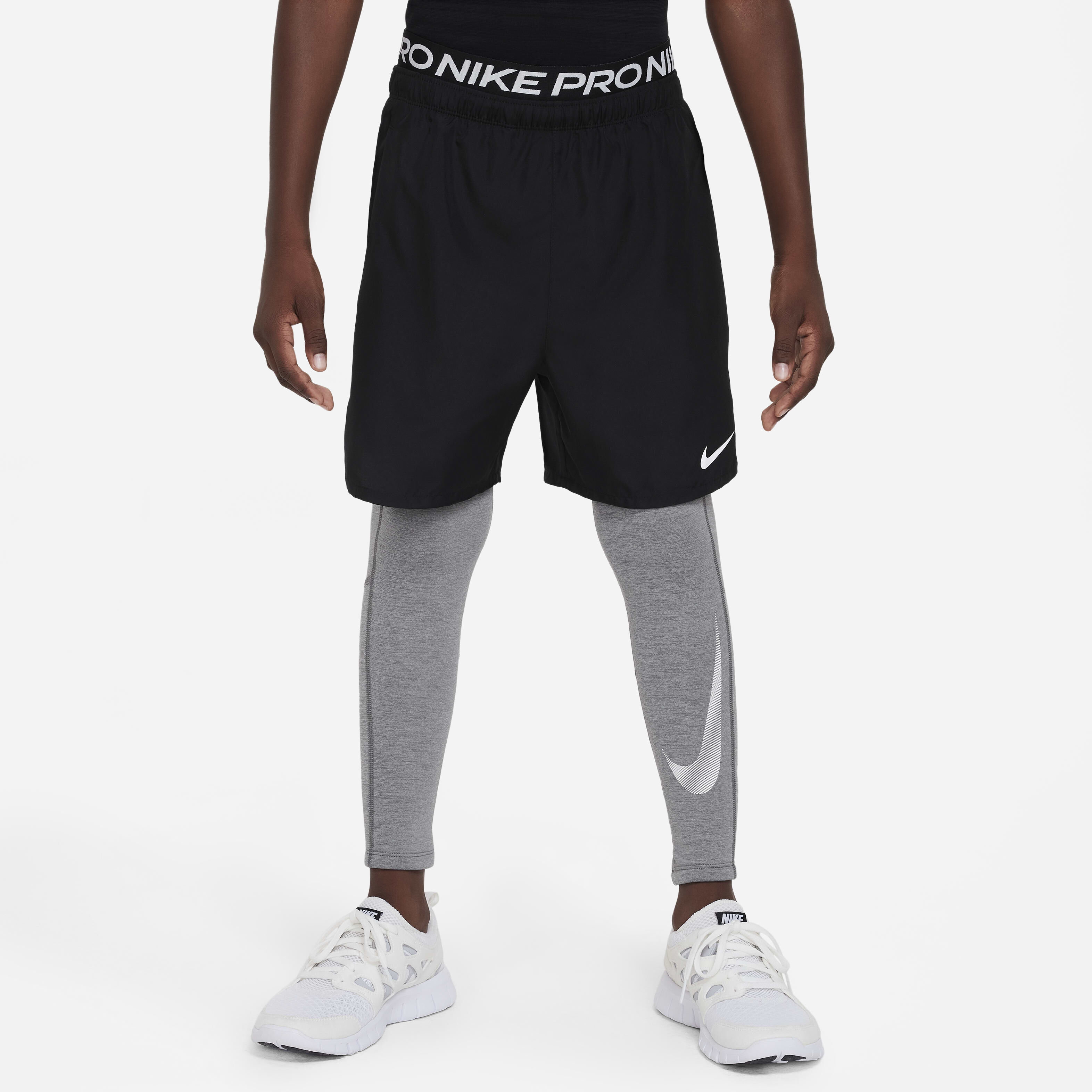 Buy Nike Pro Warm Dri FIT Older Kids Boys Tights Carbon Heather Smoke Grey White Nike UAE Official