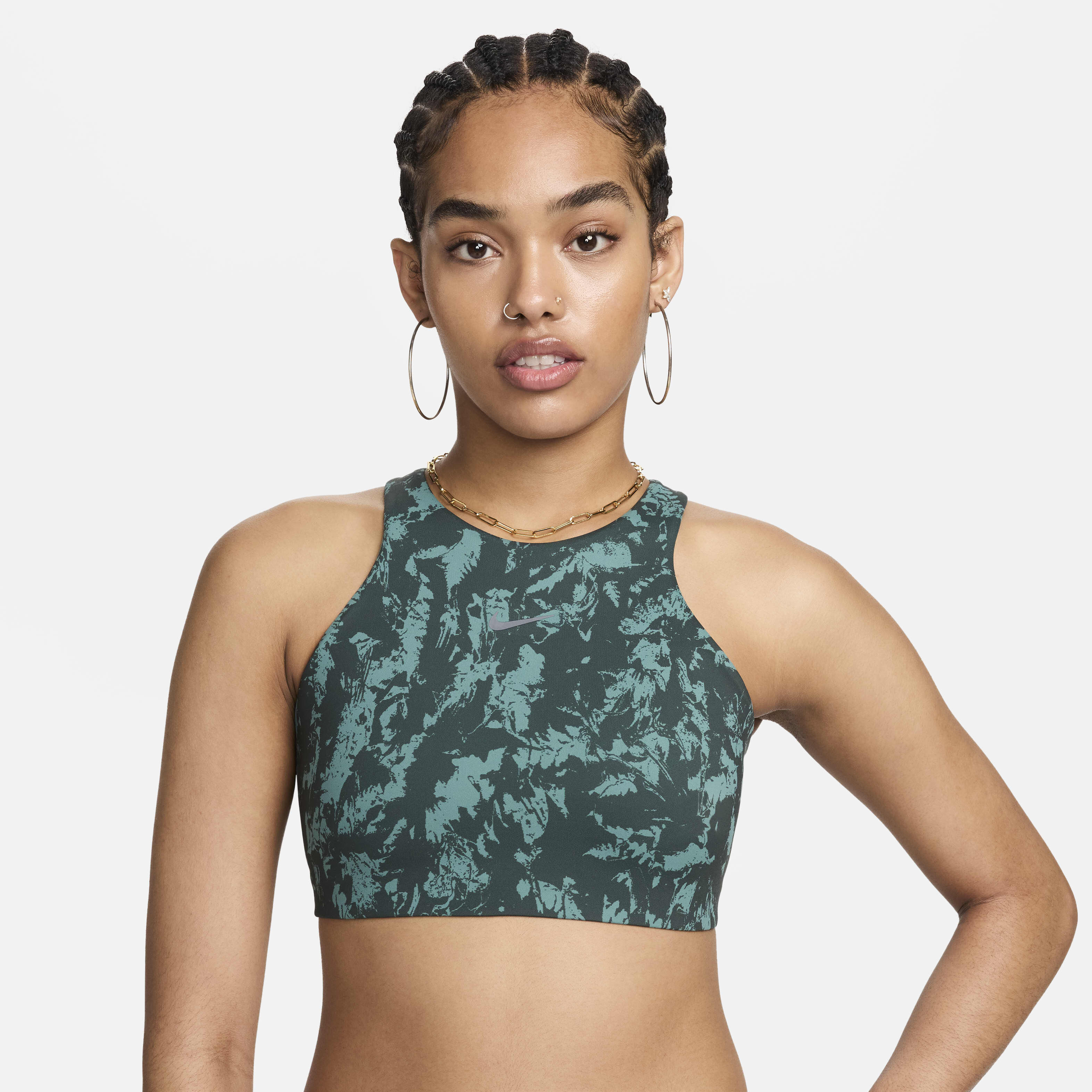 Buy Nike One Strappy Back Women s Medium Support Lightly Lined Printed Sports Bra Vintage Green Vintage Green Nike UAE Official